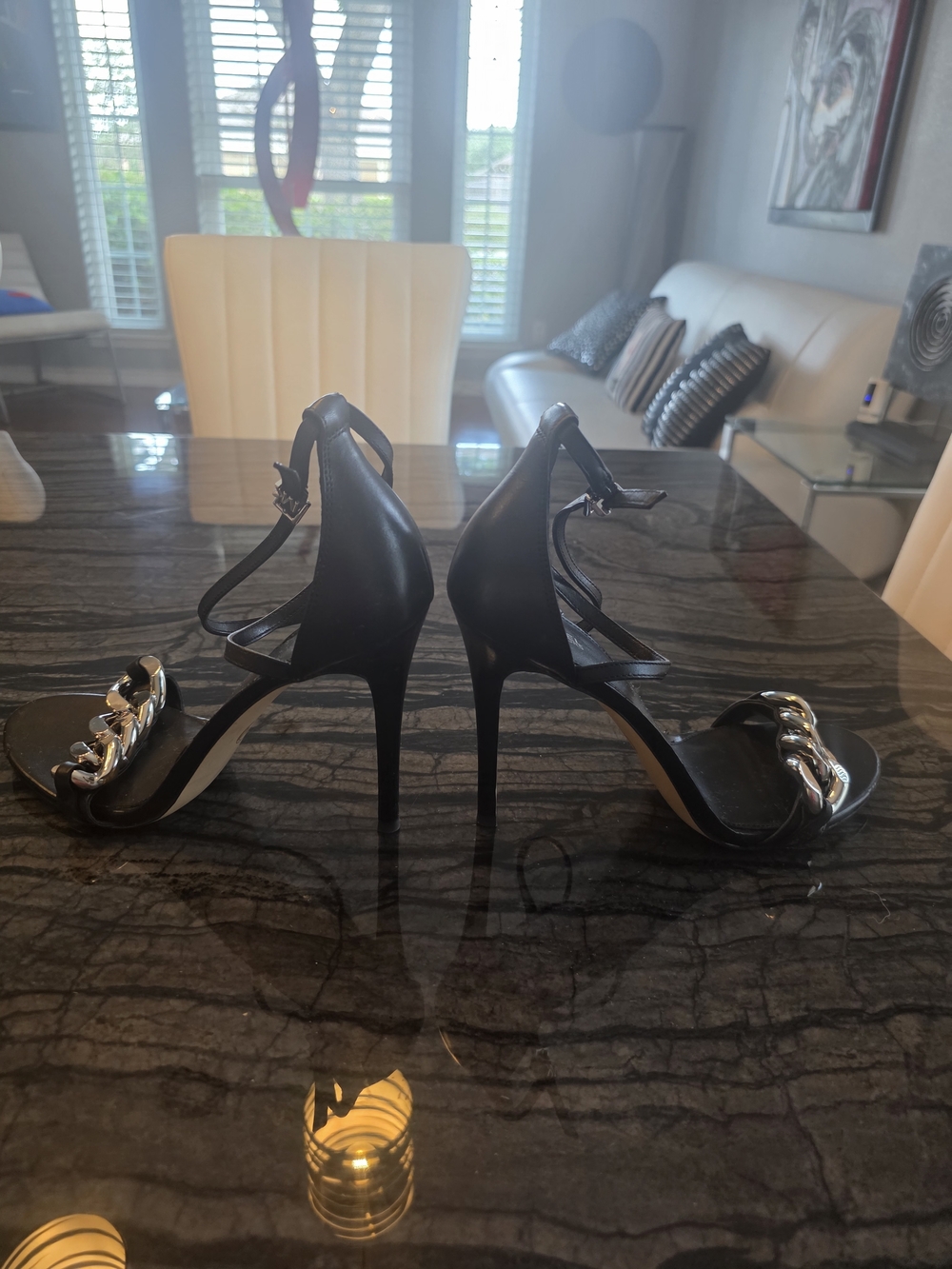 NEWMICHAEL Michael Kors Black Chain-Accent Ankle Strap Sandals NEVER WORN NO BOX - Picture 2 of 6